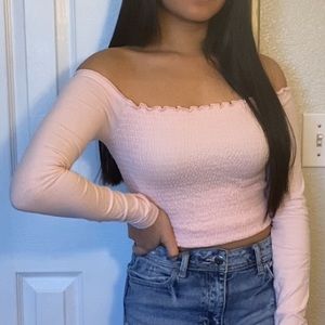 Hollister Smocked Long-Sleeve Cropped Top